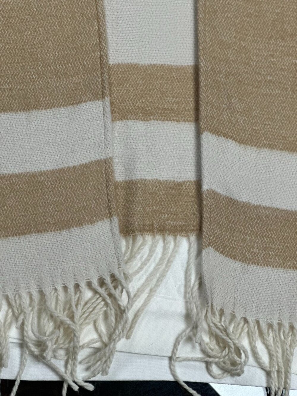 Walter Baker Women’s Oversized Beige Ivory Geometric Wrap Scarf Fringe One Size